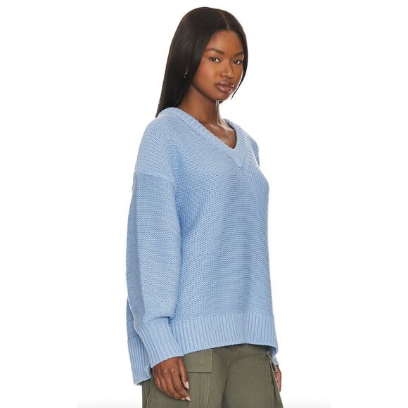 FREE PEOPLE Alli V-neck Sweater in Placid Blue Size Large - Picture 8 of 9